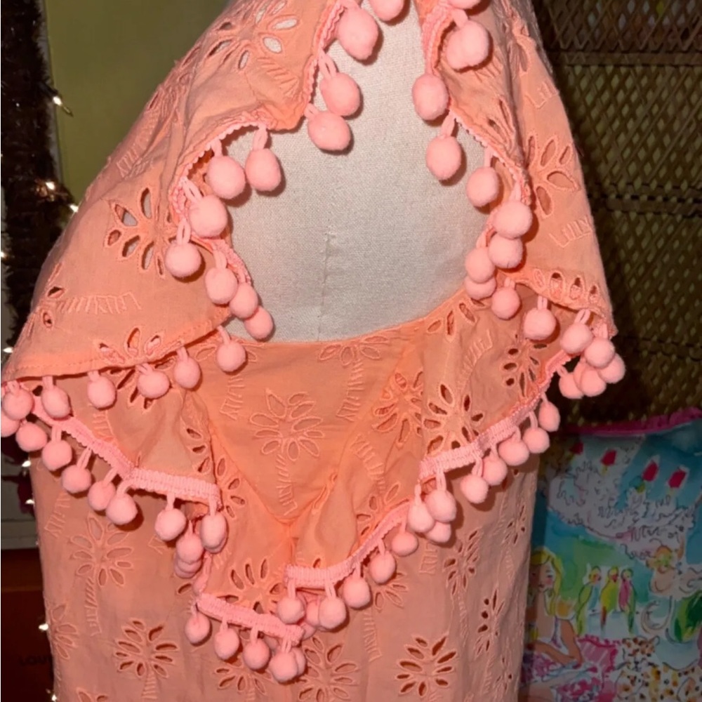 Lilly Pulitzer NWT Astara Eyelet Shift Dress Peach 🍑 Flamingo Palm Size XS - Picture 5 of 15